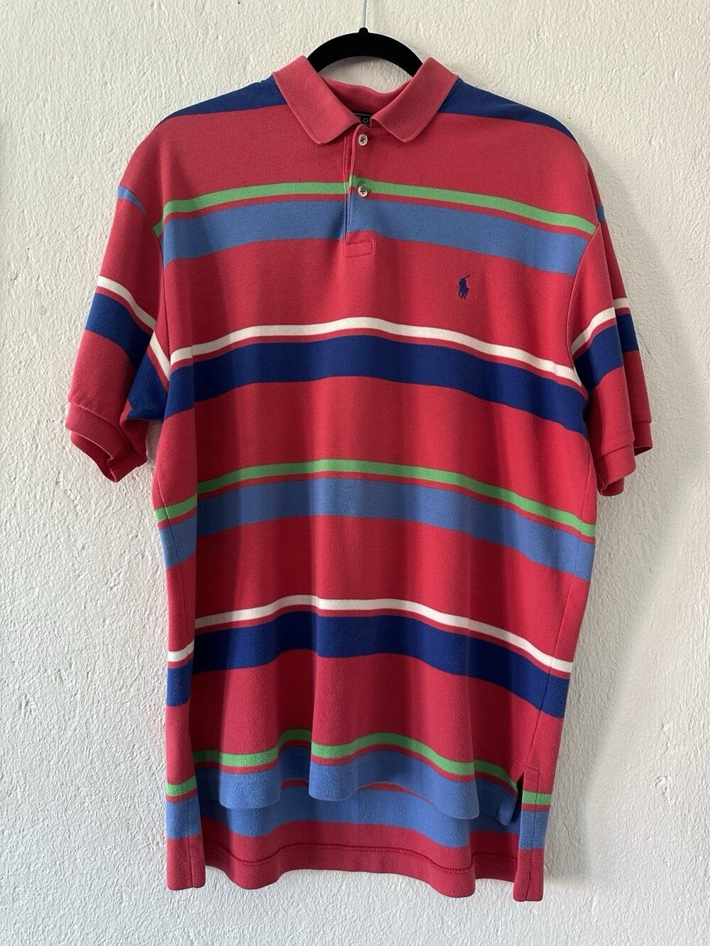 Polo Ralph Lauren Striped Polo Shirt Red Blue Green Classic Fit Cotton Men L